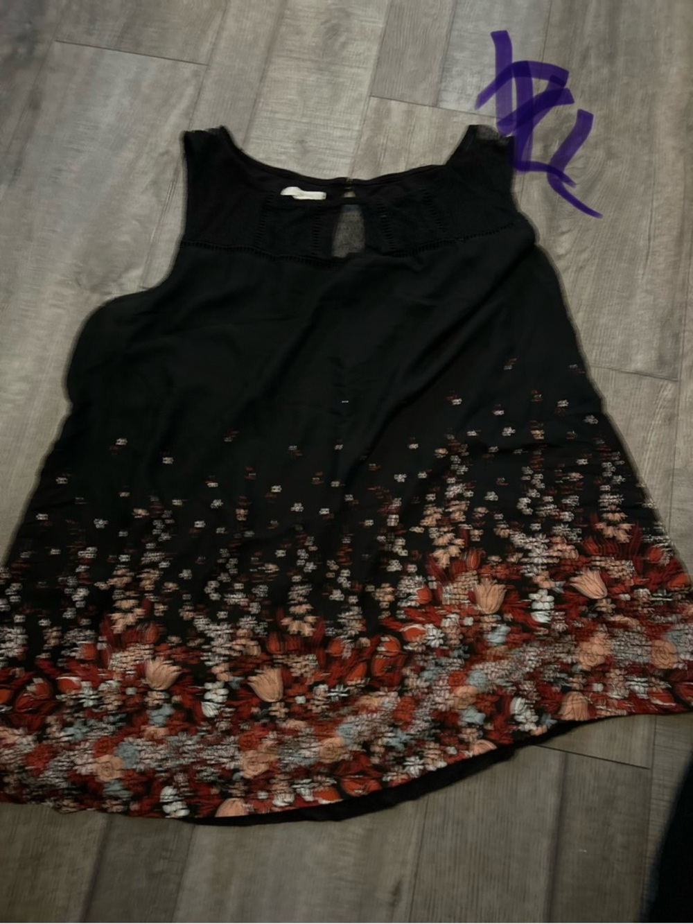 Maurices Black Sleeveless Tank with Rust and Cream Floral Border